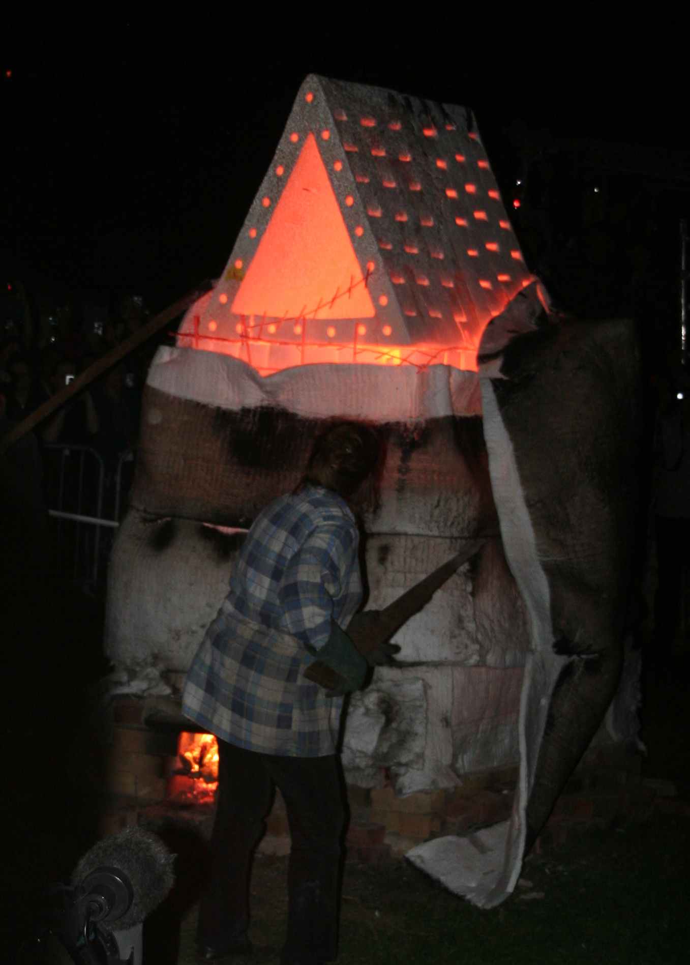 Red hot ceramic form being unveiled