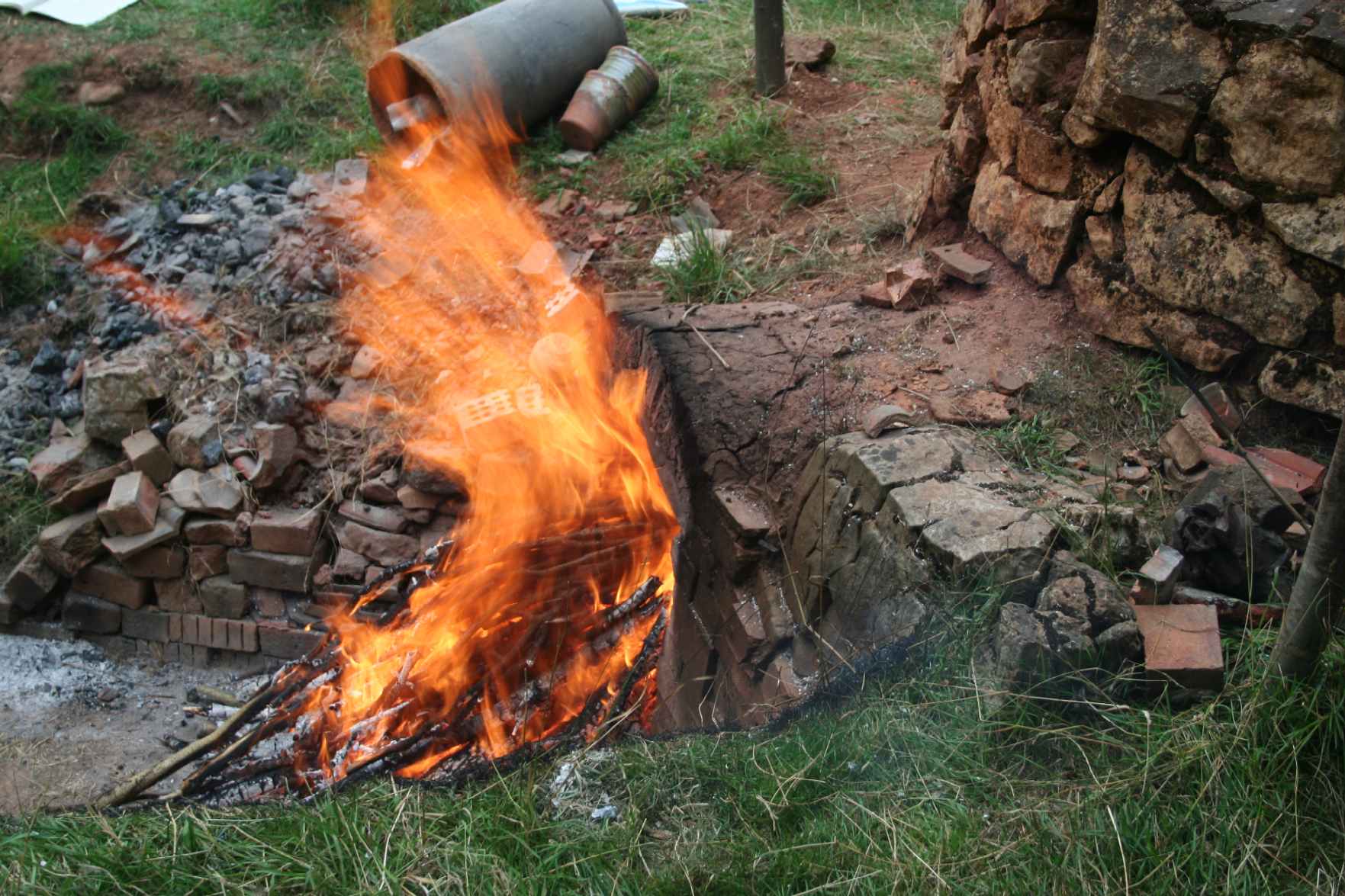 Close-up of flames from fire-box